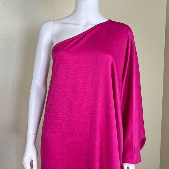 Vici Women's Size S Pink One Shoulder Satin Kaftan Maxi Dress Pullover Flowy - Picture 4 of 14